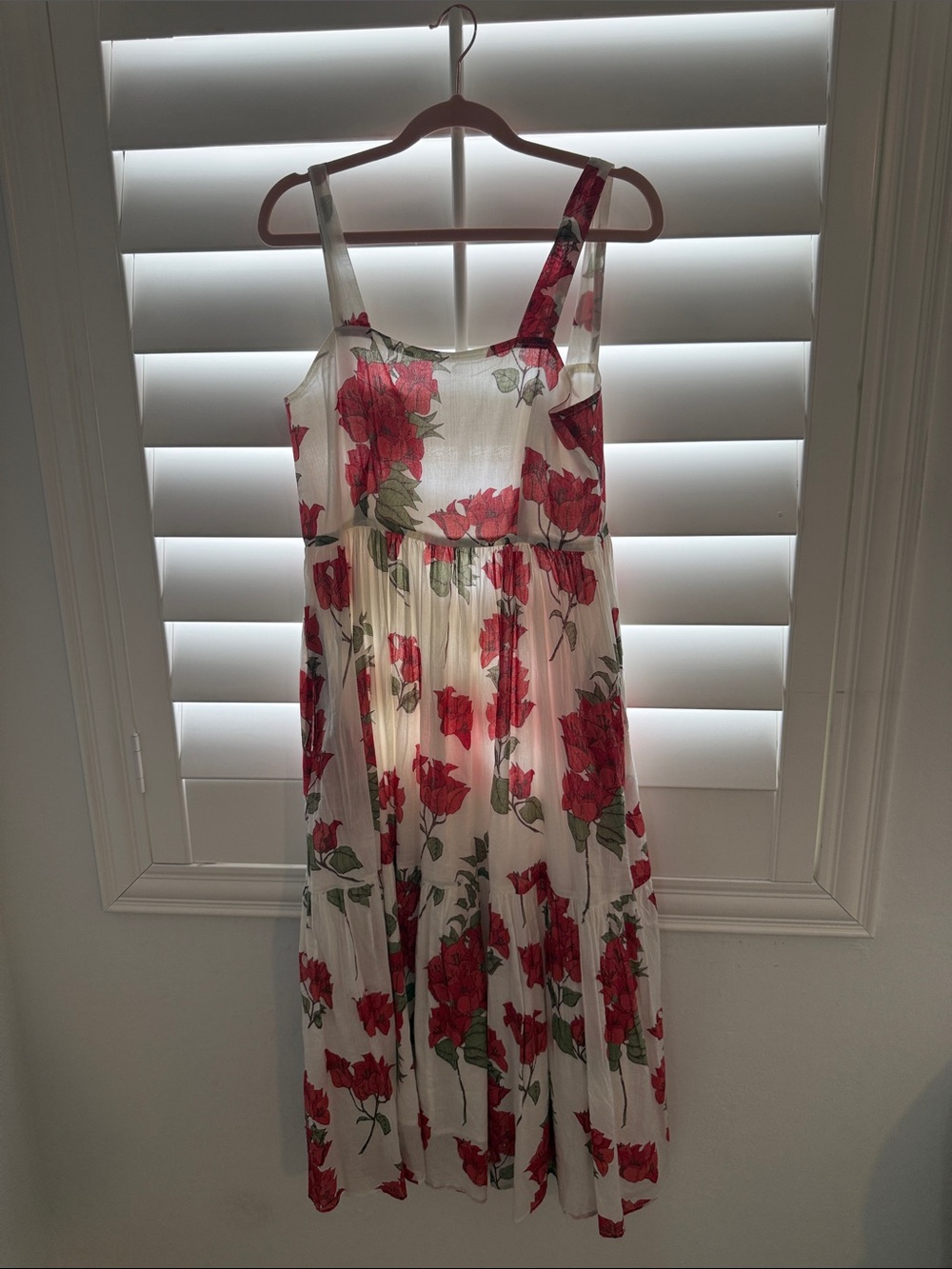Pink Chicken White Dress with Red Floral Details